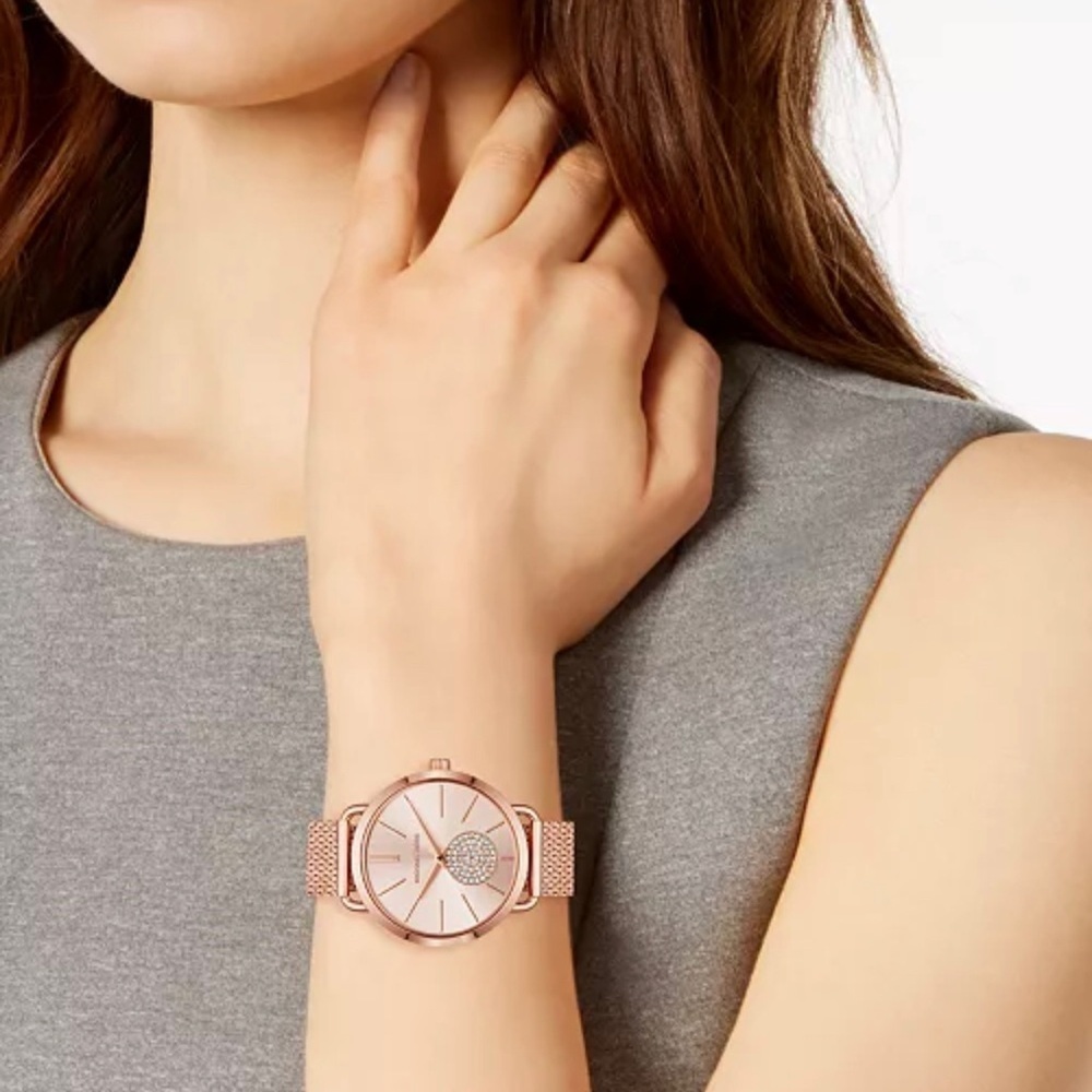 Michael Kors Women's Portia Rose Gold-Tone Stainless Steel Mesh Bracelet Watch - Picture 7 of 7